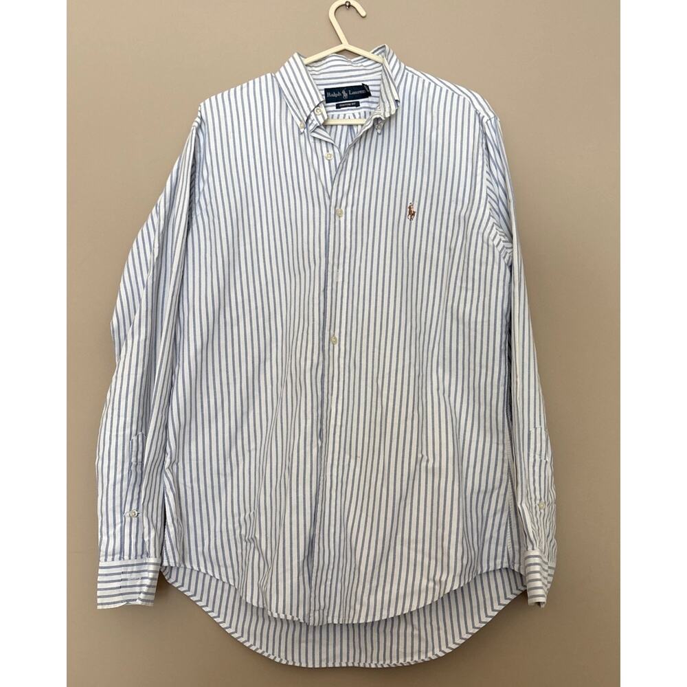 Ralph Lauren Custom Fit Blue White Striped 100% Cotton Shirt Size M